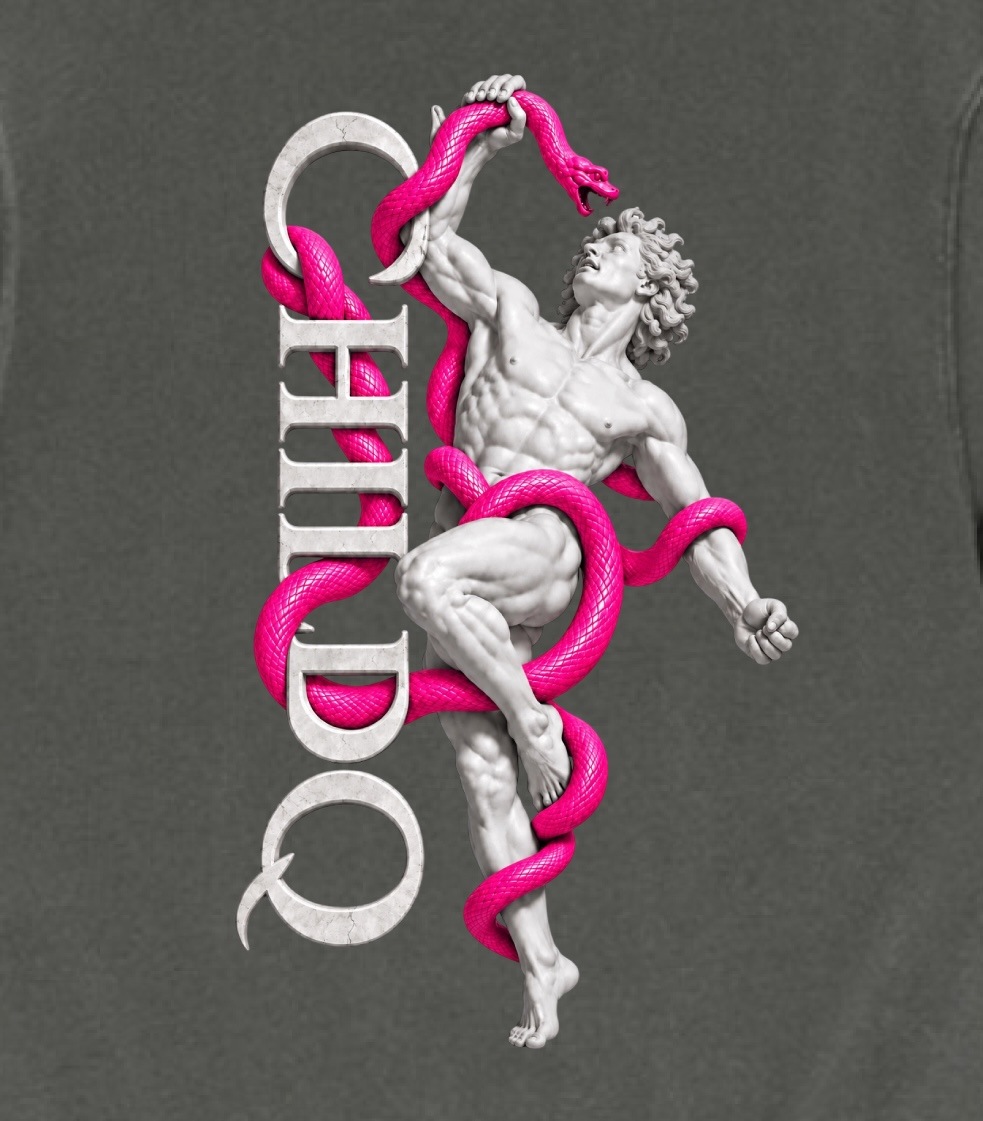 CHILDQ VIVIT PINK SNAKE STATUE FADE zip Hoodie Black