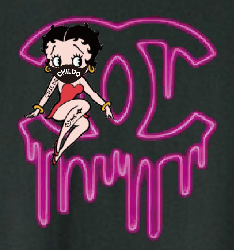 CHILDQ & Betty N.o3 Black x neon pink T-shirt