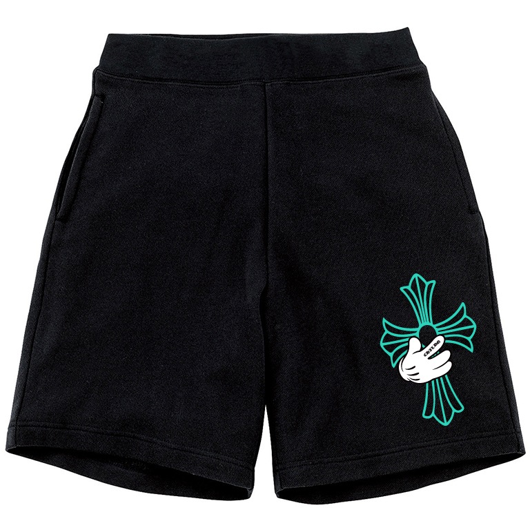 Cross hand half pants Black T&co blue