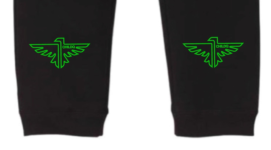 Vivid Green Eagle  pants Black