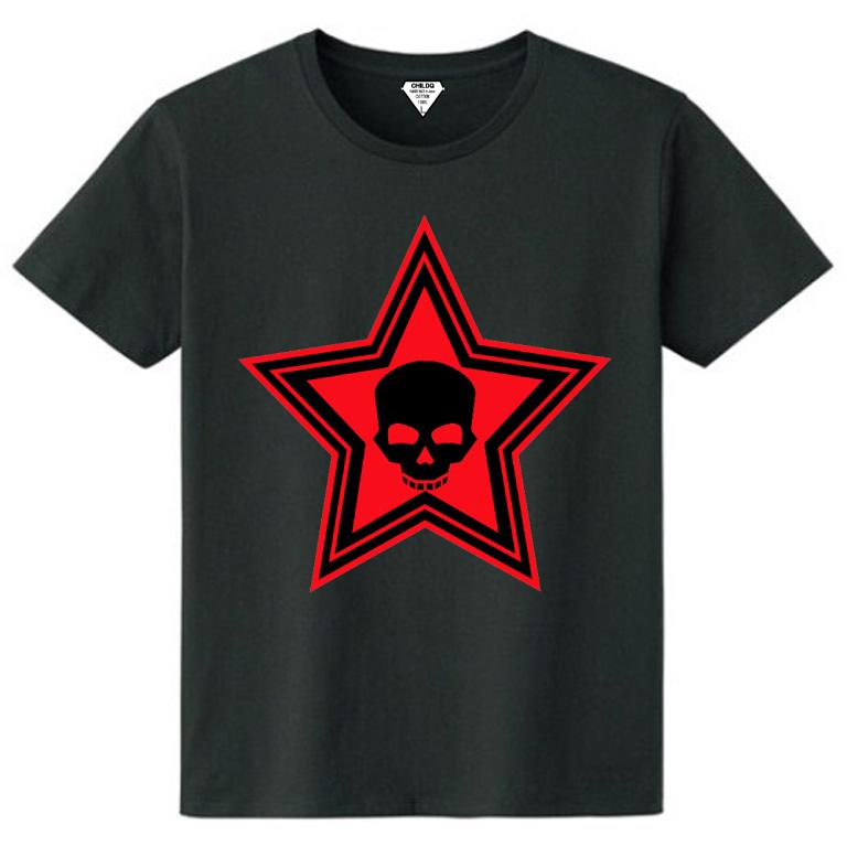 Stars Skull  T-shirt  Black��Red