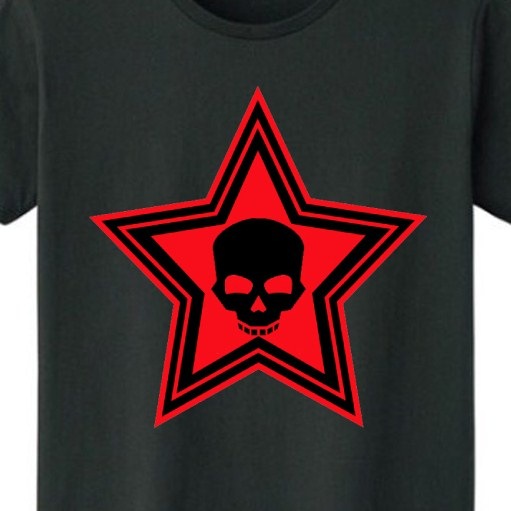 Stars Skull  T-shirt  Black��Red