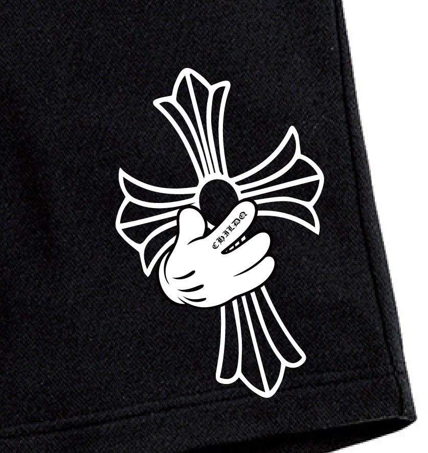 Cross hand half pants Black