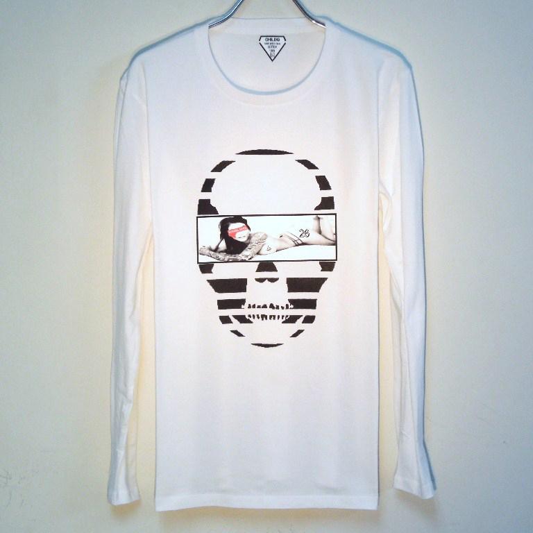 Skull Tattoo Girl NO.26 Long T-shirt White