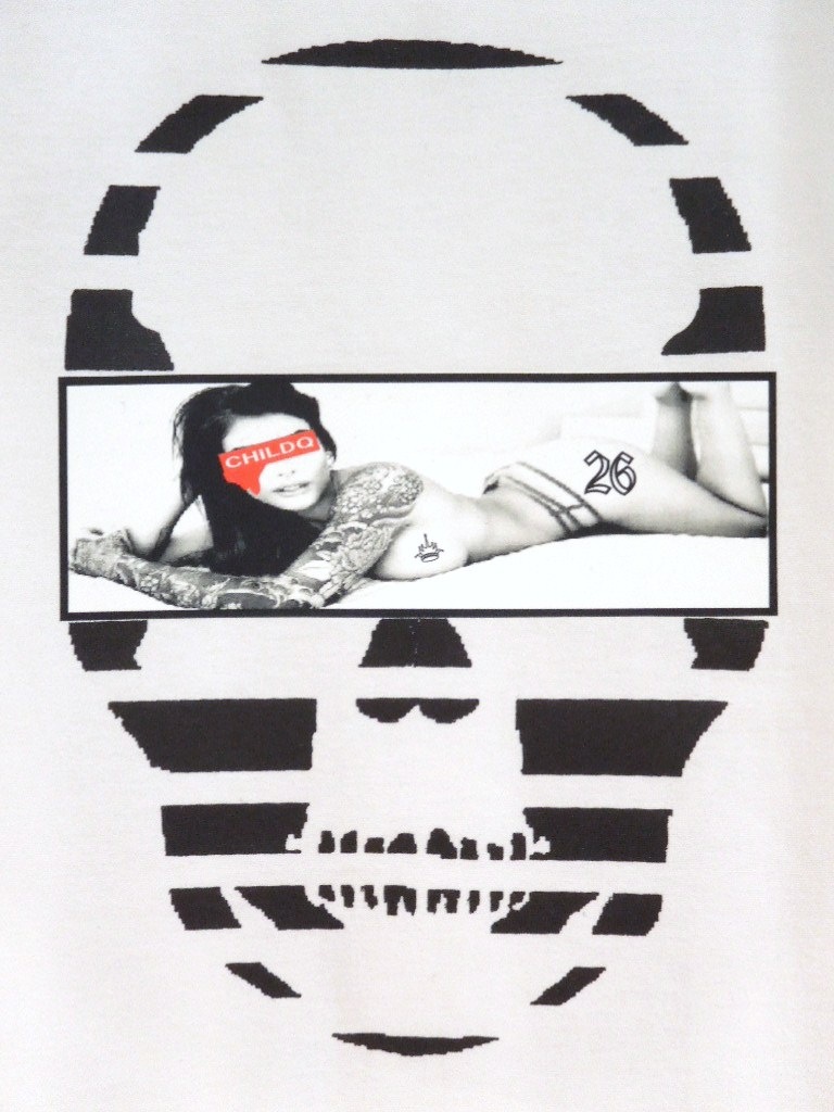 Skull Tattoo Girl NO.26 Long T-shirt White