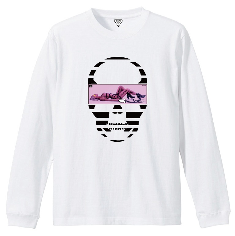 Skull Tattoo Girl NO.35 Long T-shirt White