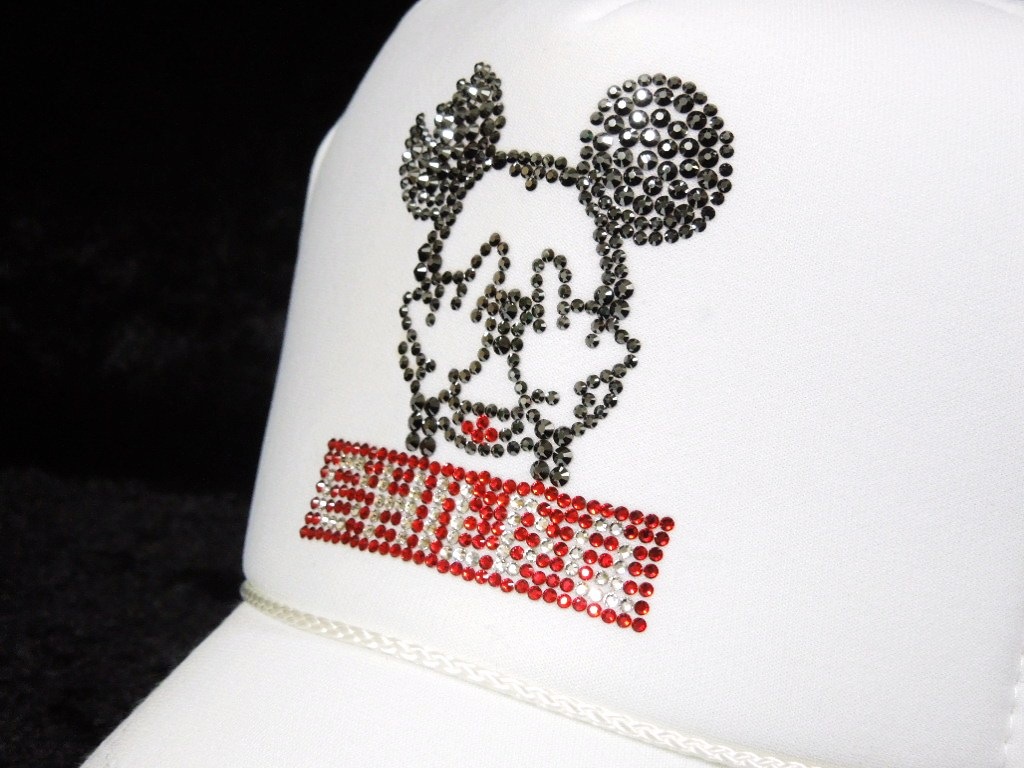 Fuck mouse parody Swarovski cap white