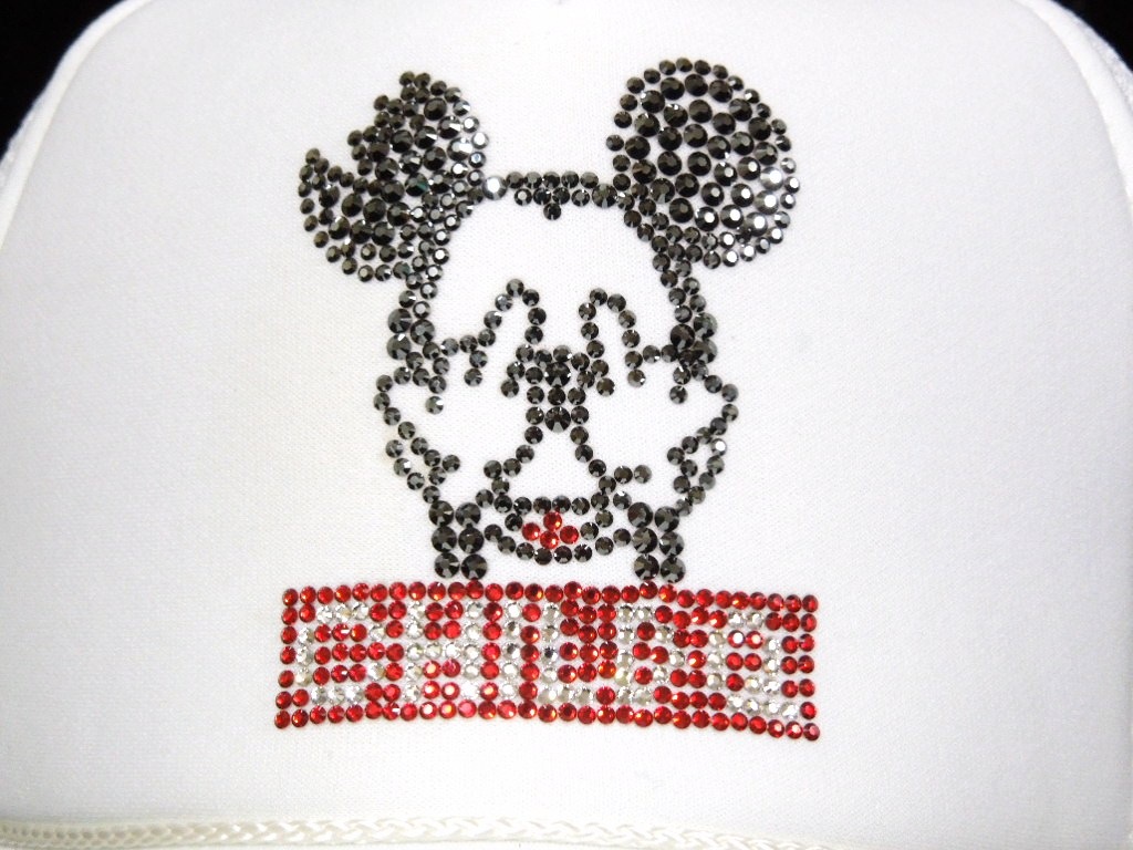 Fuck mouse parody Swarovski cap white