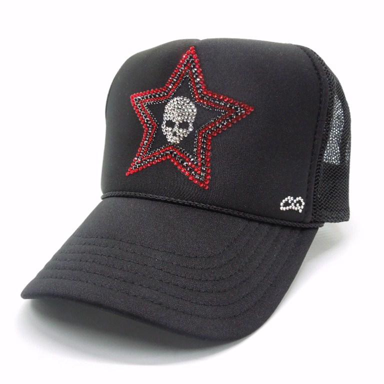 Stars Skull Swarovski Cap BlackRed