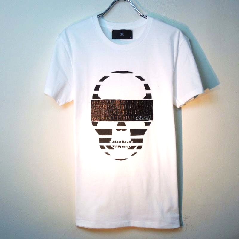 (�ܵ���)Skull Swarovski leather T-shirt White