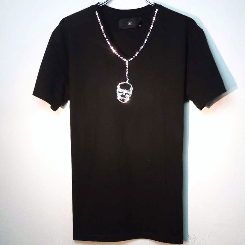 Skull Swarovski necklace T-shirt��Black