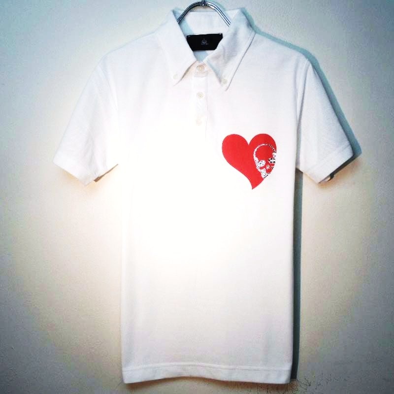 Skull Heart Swarovski polo shirt white �� red