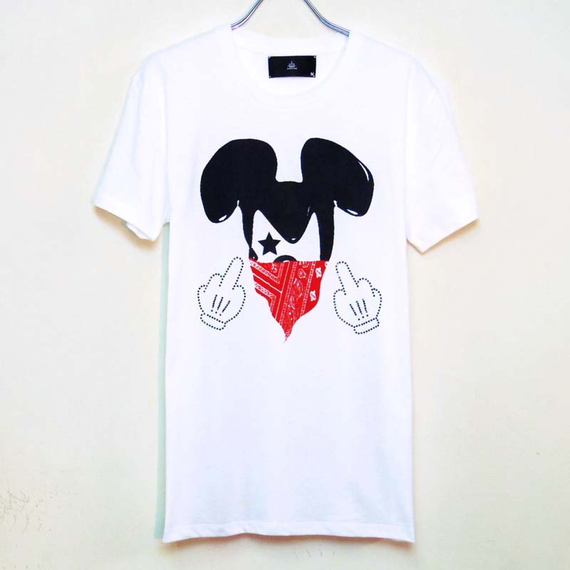 Gangster mouse Swarovski T-shirt White��Red