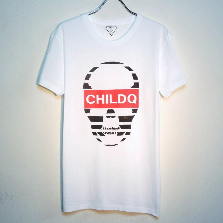 Skull CHILDQ Red Font T-shirt��white