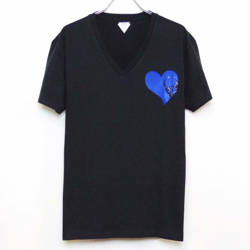 Swarovski Skull Heart T-shirt��Black��blue