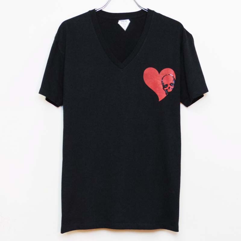 Swarovski Skull Heart T-shirt��Black��Red
