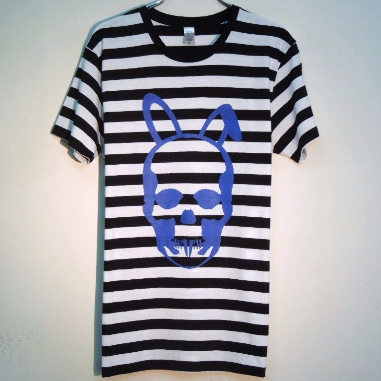 Skull Bunny Border T-shirt  Blue