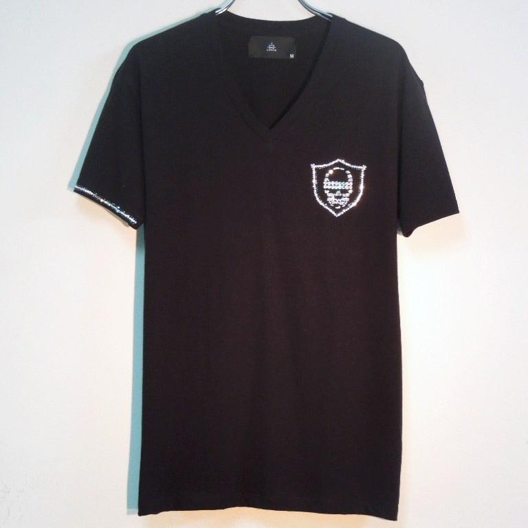 Skull emblem Swarovski T-shirt��Black
