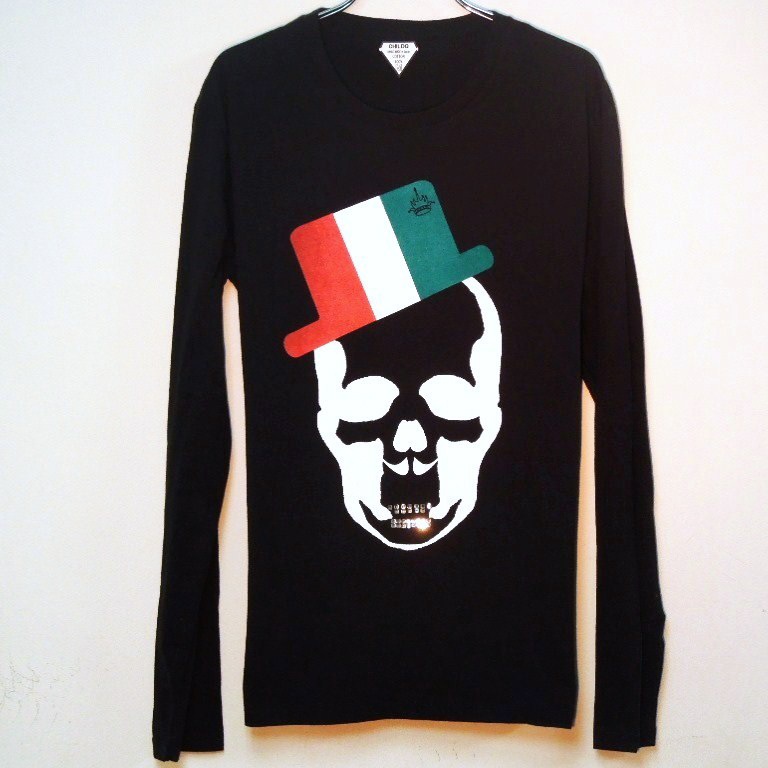 Skull Hat Italy color Swarovski Long T-shirt Black