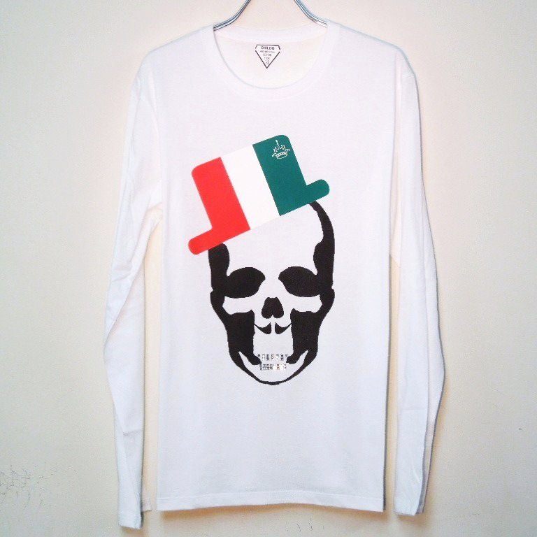 Skull Hat Italy color Swarovski Long T-shirt White