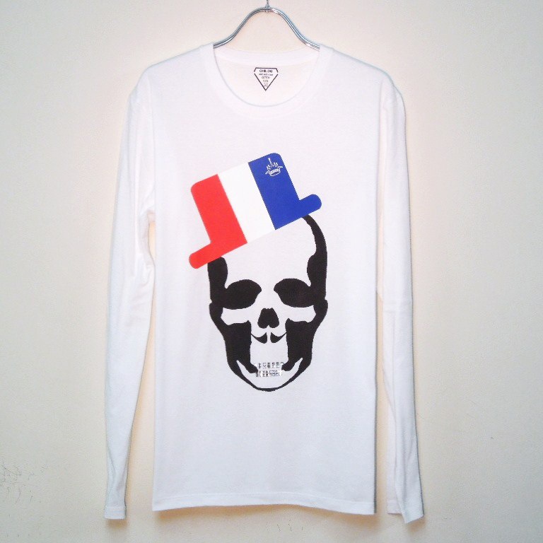 Skull Hat France color Swarovski Long T-shirt White