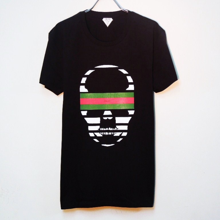 Skull Green Red Line T-shirt black