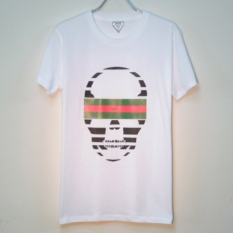 Skull Green Red Line T-shirt white