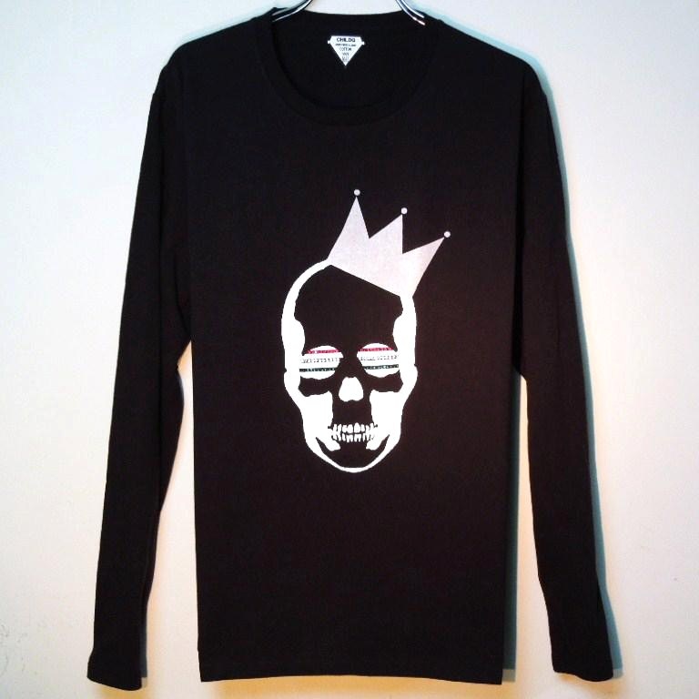Skull Crown Swarovski Long T-shirt Silver �� Black