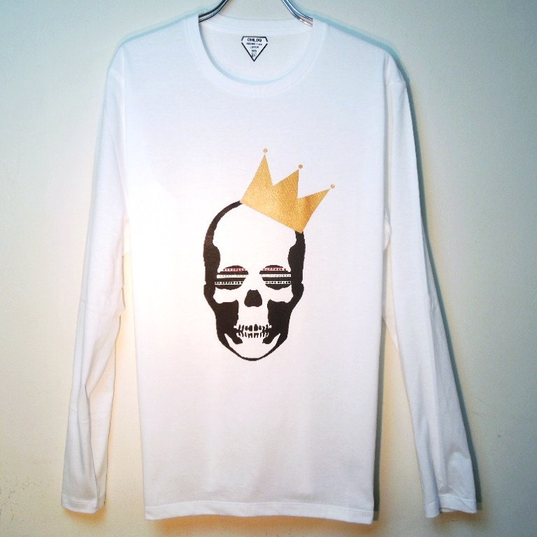 Skull Crown Swarovski Long T-shirt Gold �� white