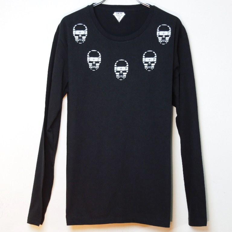 Five Skull Necklace Long T-shirt Black �� White
