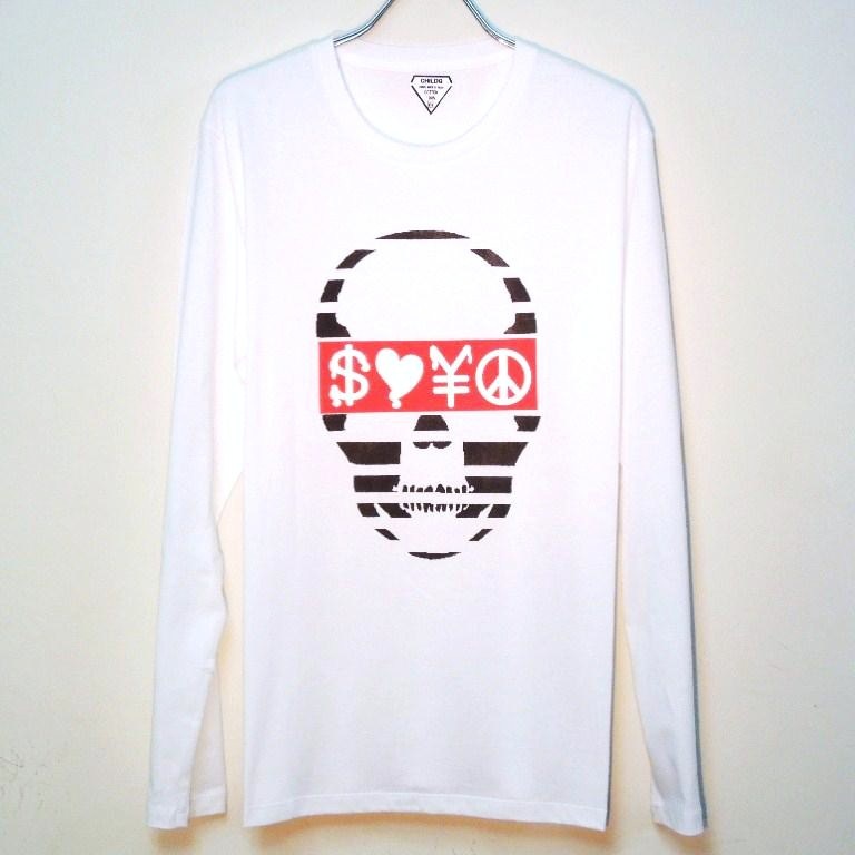 Skull marking Long T-shirt white