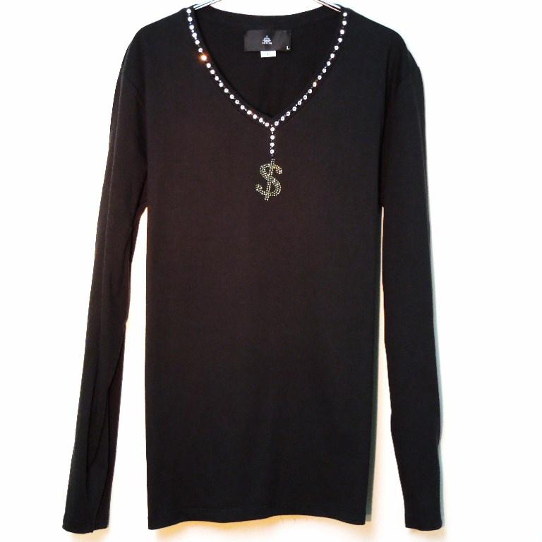 Dollar Swarovski necklace Long T-shirt��Black