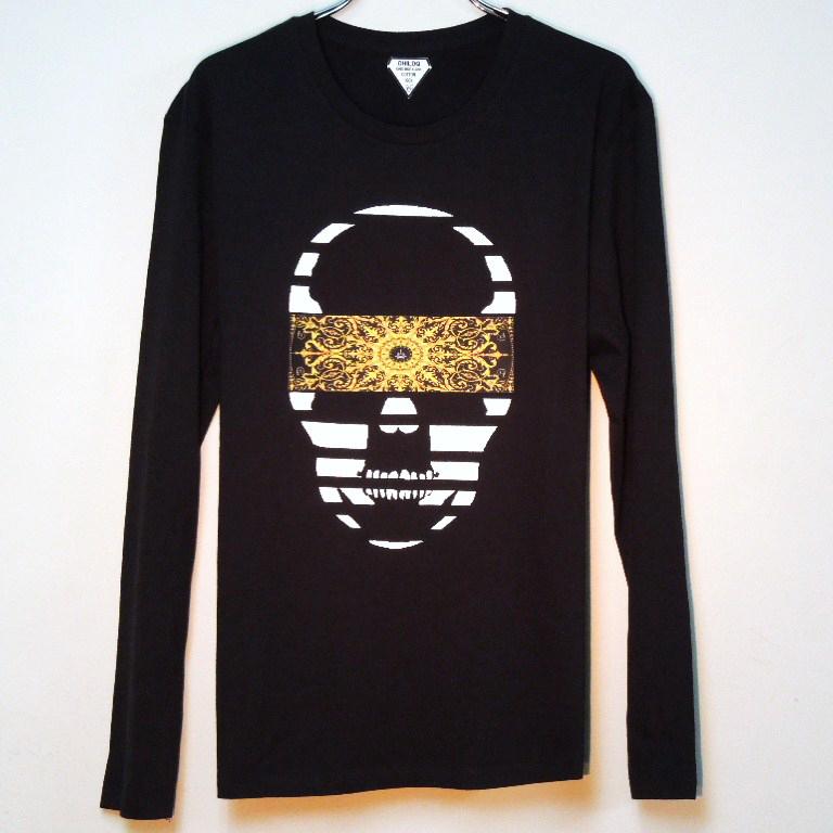 Skull yellow black pattern Long T-shirt Black