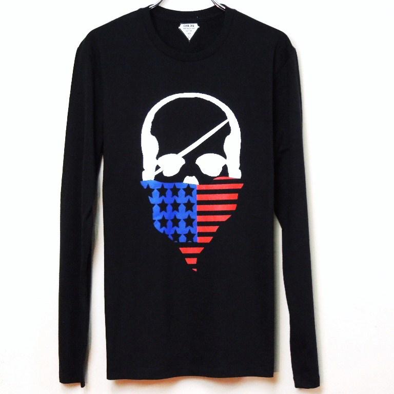 Skull bandana USA color Long T-shirt / black