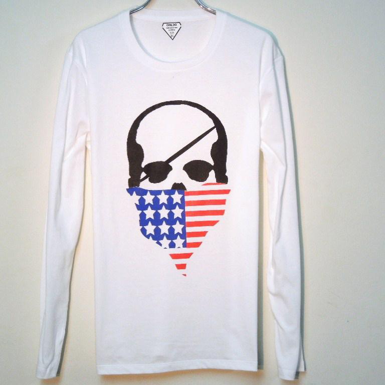 Skull bandana USA color Long T-shirt / white