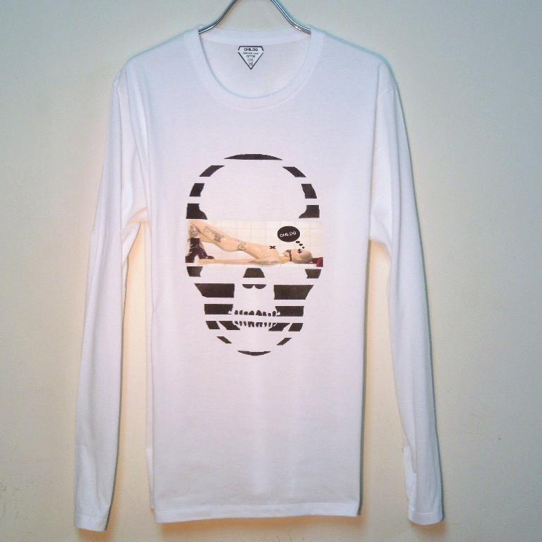 Skull Tattoo Girl NO.2 Long T-shirt white