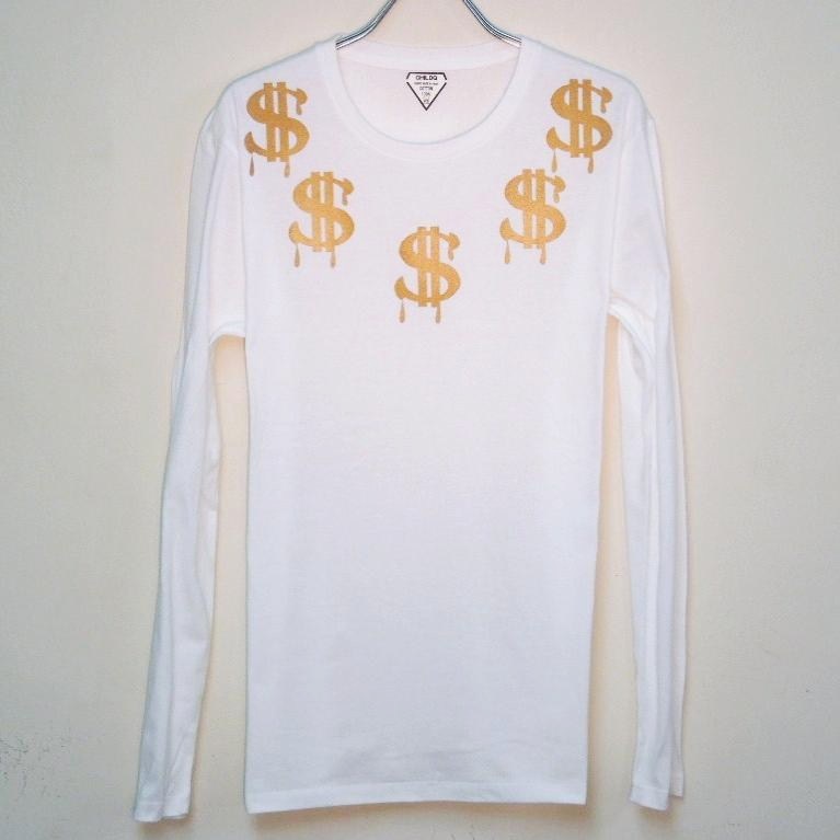 �� Dollar necklace Long T-shirt white