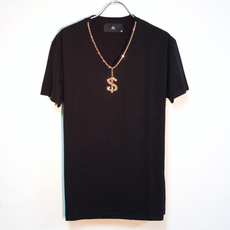 Dollar Gold Swarovski necklace T-shirt��Black