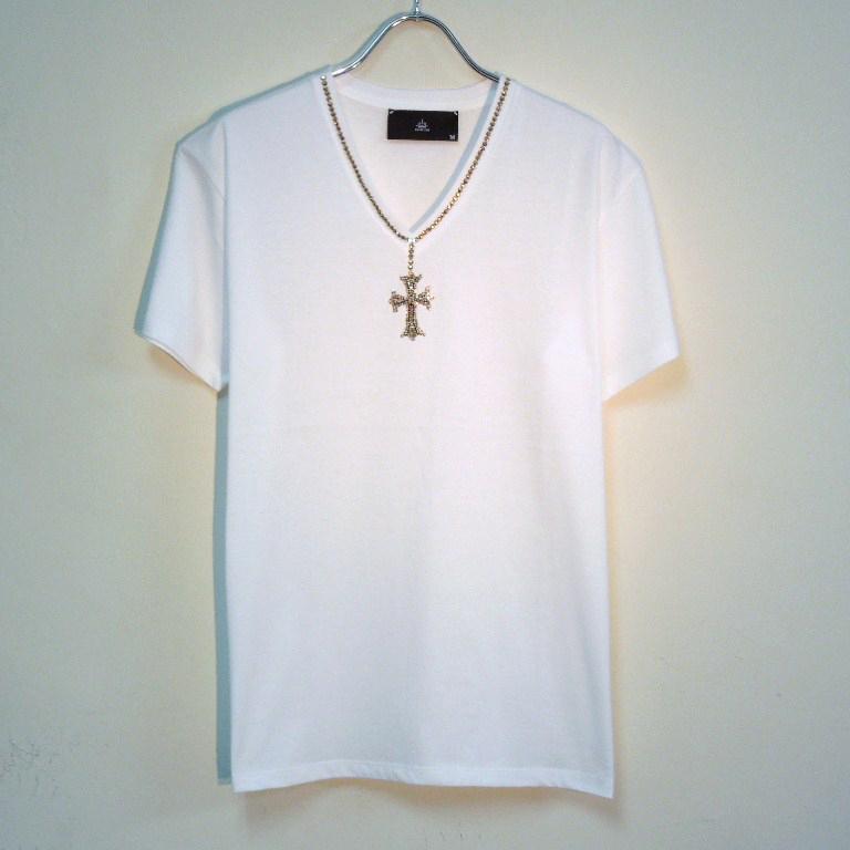 Cross Gold Swarovski necklace T-shirt��White
