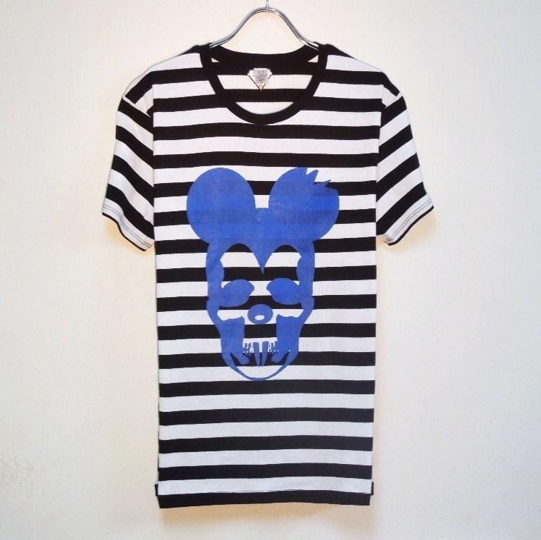 Skull Mouse Border T-shirt Blue