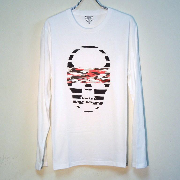 Skull camouflage red �� black Long T-shirt White