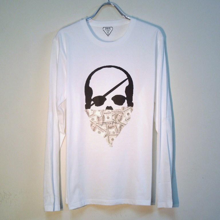 Skull bandana dollar Long T-shirt White
