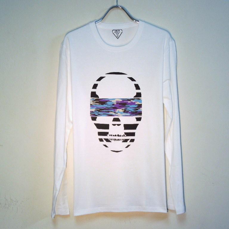 Skull camouflage Blue �� black Long T-shirt��White
