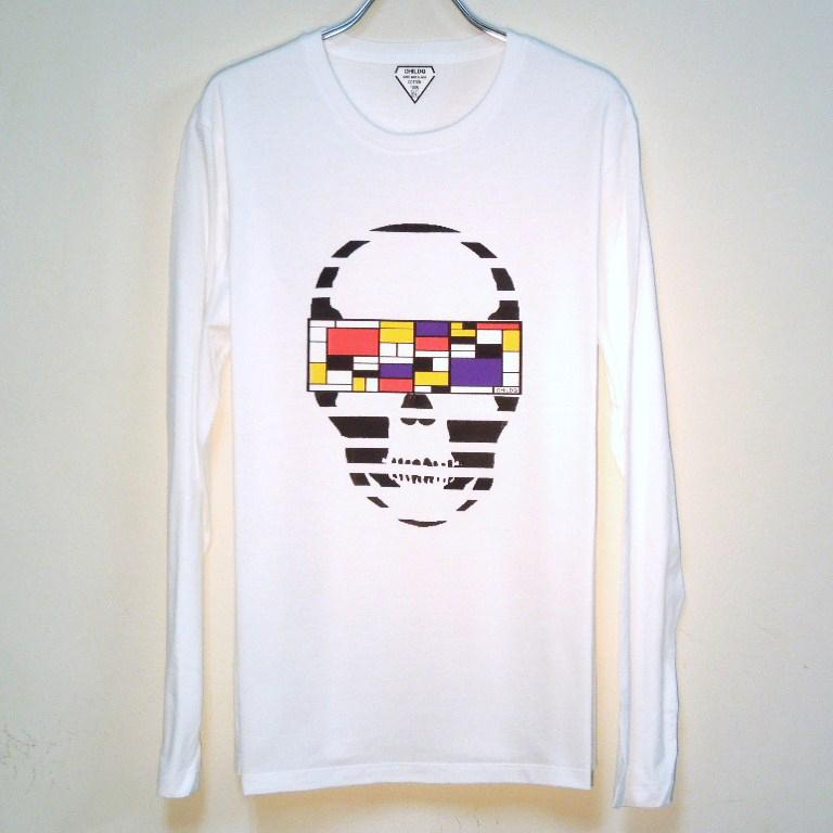 Skull Mondrian Pattern Long T-shirt White