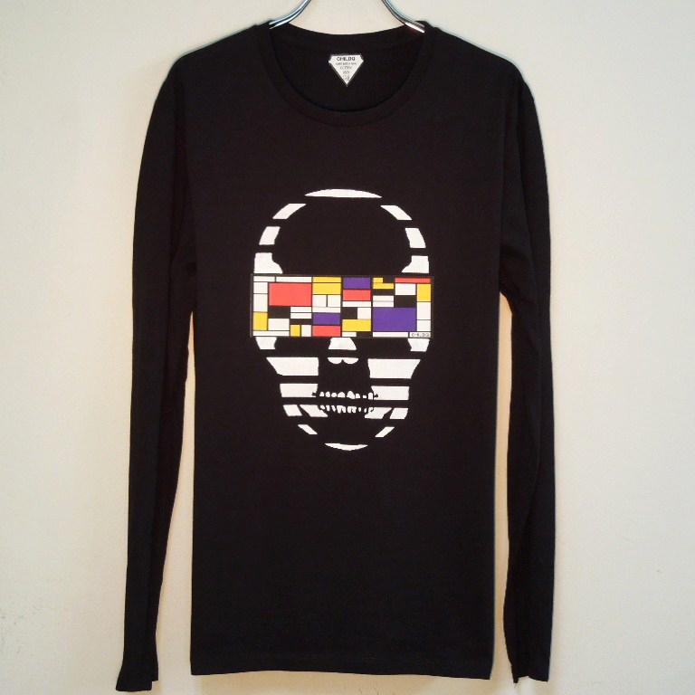 Skull Mondrian Pattern Long T-shirtb Black