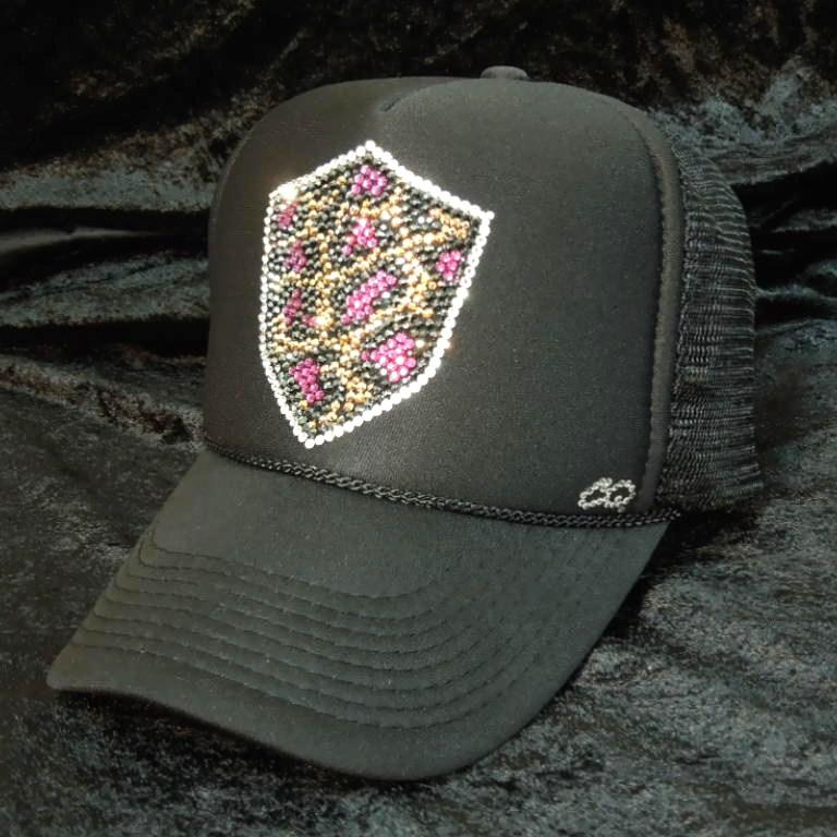 Leopard emblem Swarovski cap black