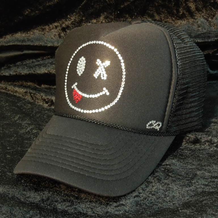 Killer Smiley Swarovski cap Black