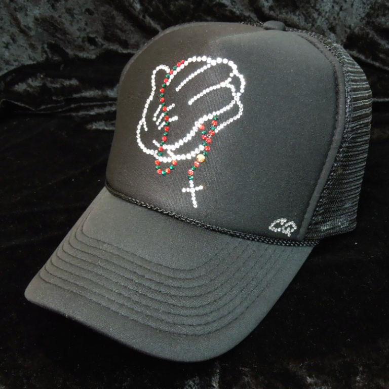 Jesus Hand Swarovski cap black