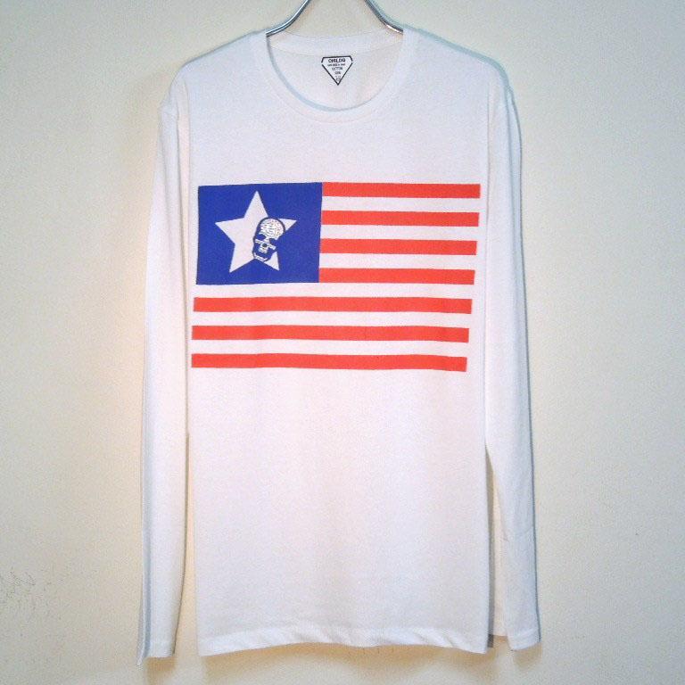 Skull Swarovski USA flag LongT-shirt White