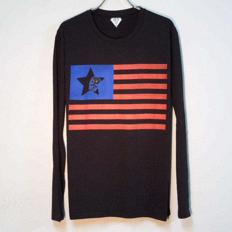 Skull Swarovski USA flag LongT-shirt��Black